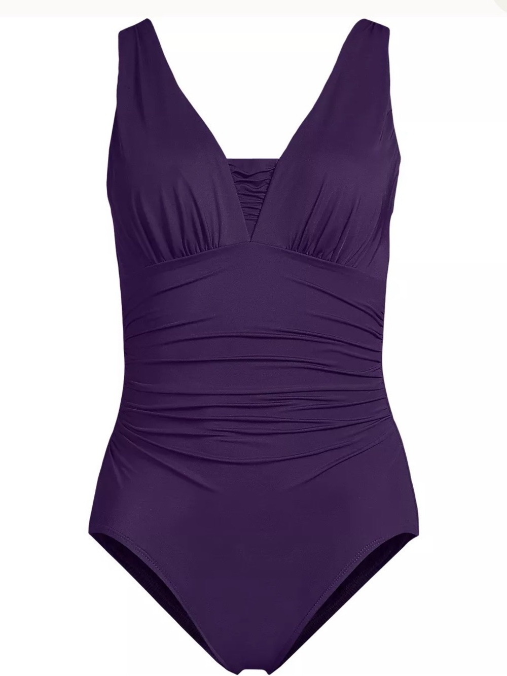 Lands' End Deep Purple V-Neck Ruched One-Piece Swimsuit - Picture 2 of 10